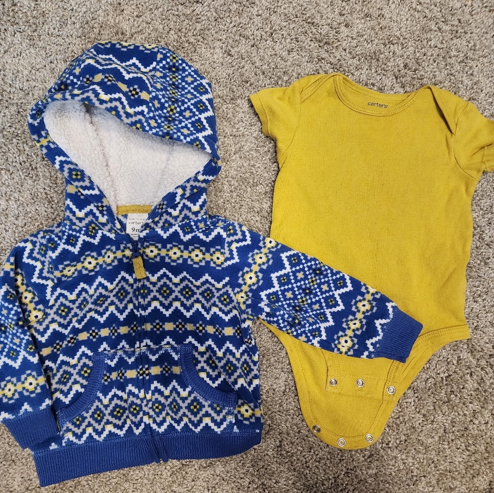 Carter's zip-up hoodie & onesie set. 9 Month